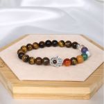 Браслет камень + хамса Тигровый глаз 8мм (22 - 24 бусины)