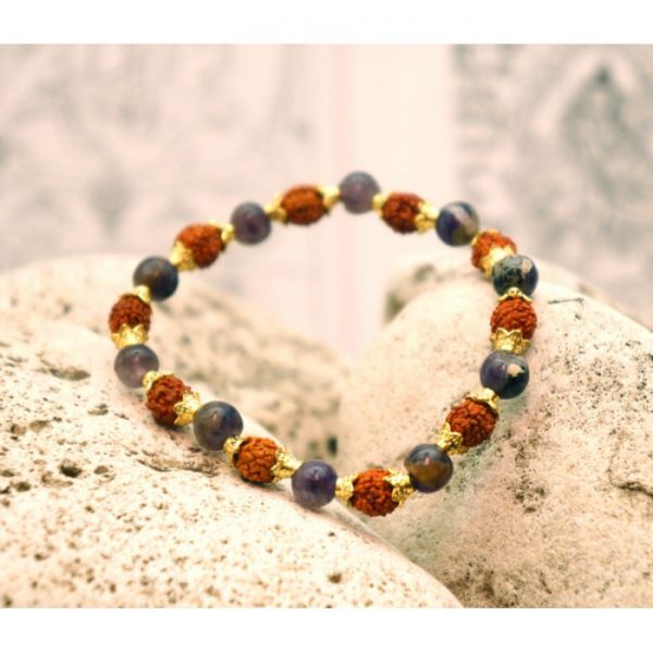 Браслет Рудракша + латунь + Аметист 20 намистин