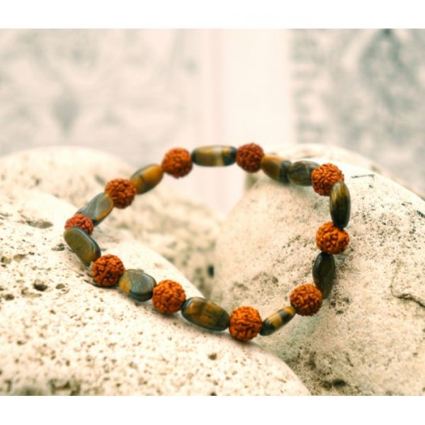Браслет Рудракша + Тигрове око 21 намистина