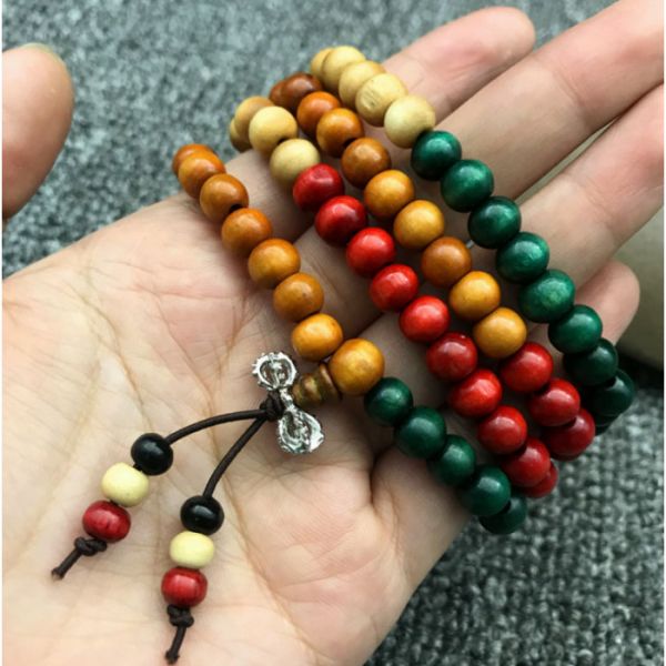 Чотки з кольорового дерева 108 бусин