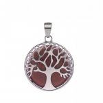 Кулон белый метал "Древо Жизни" вставка Красный авантюрин