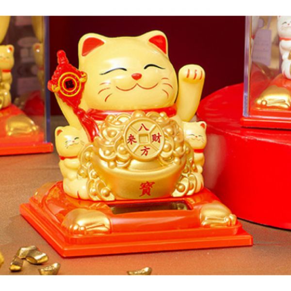 Манекі Неко з достатком на сонячній батареї Жовтий