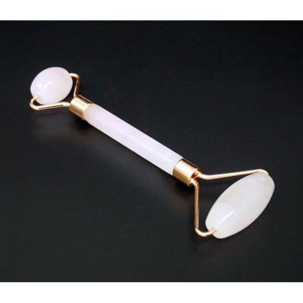 Масажер роликовий подвійний кам'яний гладкий Рожевий Кварц