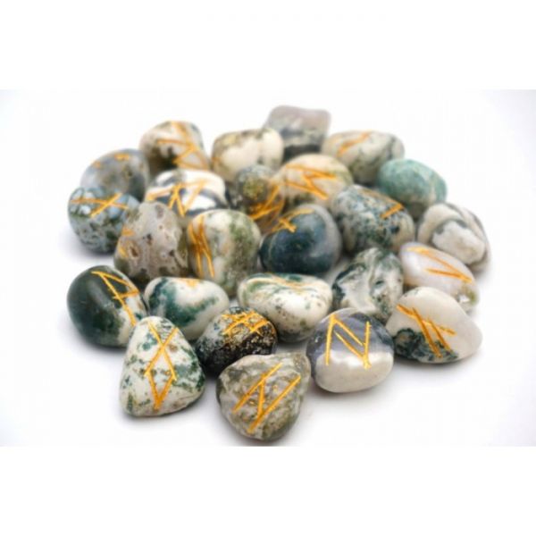 Набір рун для ворожіння з натуральних каменів в мішечку Деревний Агат