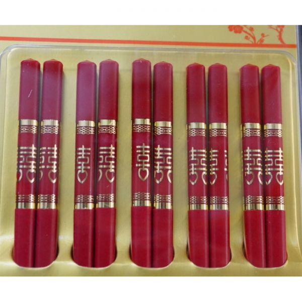 Палички для їжі 5 пар 24см. Червоне подвійне щастя