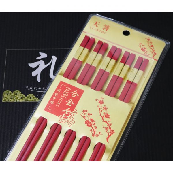 Палочки для еды 5 пар 24см. Красный Цзиньфу