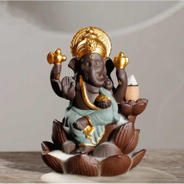 Підставка Рідкий дим кераміка "Ганеша на лотосі Зелений" №2