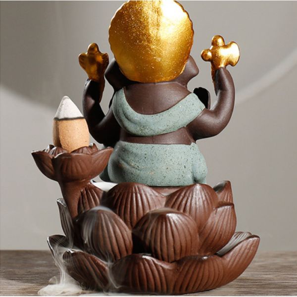 Підставка Рідкий дим кераміка "Ганеша на лотосі Зелений" №2